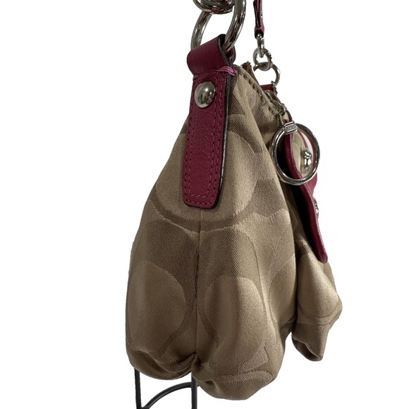 Coach Signature C Satchel Beige / Leather Hot Pink Trim Arm Handbag Crossbody - Picture 8 of 10
